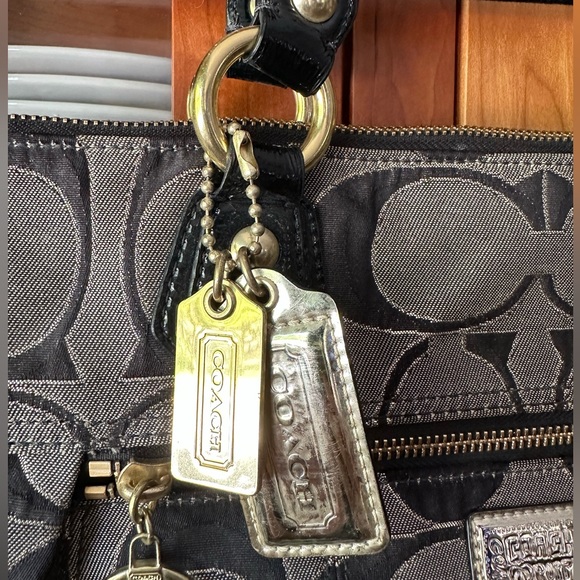 Coach Signature Poppy Tote Bag Purse Black/Gold/Silver G1193-17890 - Picture 4 of 9